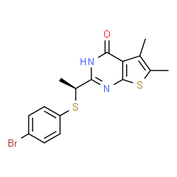 ChemSpider 2D Image | 2-{(1S)-1-[(4-Bromophenyl)sulfanyl]ethyl}-5,6-dimethylthieno[2,3-d]pyrimidin-4(3H)-one | C16H15BrN2OS2