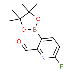 ChemSpider 2D Image | 6-Fluoro-3-(4,4,5,5-tetramethyl-1,3,2-dioxaborolan-2-yl)-2-pyridinecarbaldehyde | C12H15BFNO3