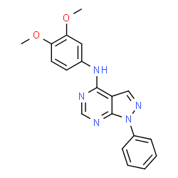 ChemSpider 2D Image | N-(3,4-Dimethoxyphenyl)-1-phenyl-1H-pyrazolo[3,4-d]pyrimidin-4-amine | C19H17N5O2