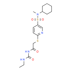 ChemSpider 2D Image | 2-({5-[Cyclohexyl(methyl)sulfamoyl]-2-pyridinyl}sulfanyl)-N-(ethylcarbamoyl)acetamide | C17H26N4O4S2