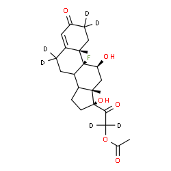 ChemSpider 2D Image | (8xi,11beta,14xi)-9-Fluoro-11,17-dihydroxy-3,20-dioxo(2,2,6,6,21,21-~2~H_6_)pregn-4-en-21-yl acetate | C23H25D6FO6
