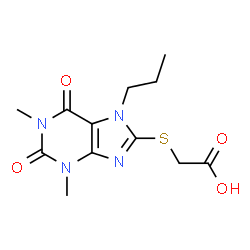 ChemSpider 2D Image | [(1,3-Dimethyl-2,6-dioxo-7-propyl-2,3,6,7-tetrahydro-1H-purin-8-yl)sulfanyl]acetic acid | C12H16N4O4S