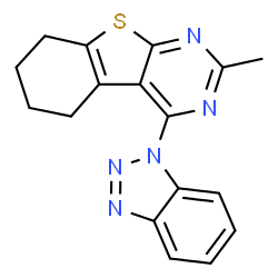 ChemSpider 2D Image | 4-(1H-Benzotriazol-1-yl)-2-methyl-5,6,7,8-tetrahydro[1]benzothieno[2,3-d]pyrimidine | C17H15N5S