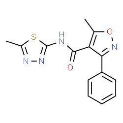 ChemSpider 2D Image | 5-Methyl-N-(5-methyl-1,3,4-thiadiazol-2-yl)-3-phenyl-1,2-oxazole-4-carboxamide | C14H12N4O2S