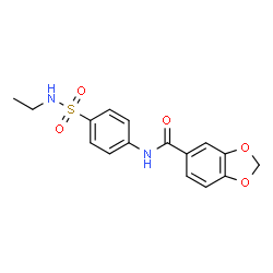 ChemSpider 2D Image | N-[4-(Ethylsulfamoyl)phenyl]-1,3-benzodioxole-5-carboxamide | C16H16N2O5S