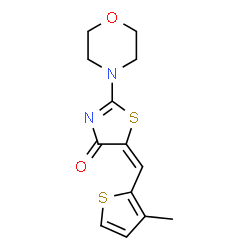 ChemSpider 2D Image | (5E)-5-[(3-Methyl-2-thienyl)methylene]-2-(4-morpholinyl)-1,3-thiazol-4(5H)-one | C13H14N2O2S2