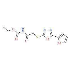 ChemSpider 2D Image | Ethyl ({[5-(2-furyl)-1,3,4-oxadiazol-2-yl]sulfanyl}acetyl)carbamate | C11H11N3O5S