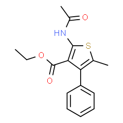 ChemSpider 2D Image | Ethyl 2-acetamido-5-methyl-4-phenyl-3-thiophenecarboxylate | C16H17NO3S