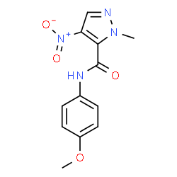 ChemSpider 2D Image | N-(4-Methoxyphenyl)-1-methyl-4-nitro-1H-pyrazole-5-carboxamide | C12H12N4O4