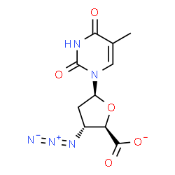 ChemSpider 2D Image | 1-(3-Azido-2,3-dideoxy-beta-L-erythro-pentofuranosyluronosyl)-5-methyl-2,4(1H,3H)-pyrimidinedione | C10H10N5O5