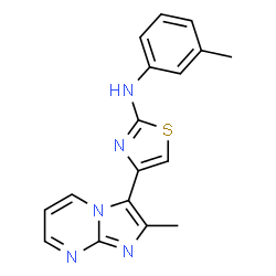 ChemSpider 2D Image | 4-(2-Methylimidazo[1,2-a]pyrimidin-3-yl)-N-(3-methylphenyl)-1,3-thiazol-2-amine | C17H15N5S