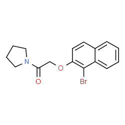ChemSpider 2D Image | 2-[(1-Bromo-2-naphthyl)oxy]-1-(1-pyrrolidinyl)ethanone | C16H16BrNO2