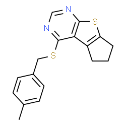 ChemSpider 2D Image | 4-[(4-Methylbenzyl)sulfanyl]-6,7-dihydro-5H-cyclopenta[4,5]thieno[2,3-d]pyrimidine | C17H16N2S2