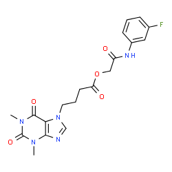 ChemSpider 2D Image | 2-[(3-Fluorophenyl)amino]-2-oxoethyl 4-(1,3-dimethyl-2,6-dioxo-1,2,3,6-tetrahydro-7H-purin-7-yl)butanoate | C19H20FN5O5