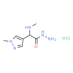 ChemSpider 2D Image | 2-(Methylamino)-2-(1-methyl-1H-pyrazol-4-yl)acetohydrazide hydrochloride (1:1) | C7H14ClN5O