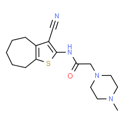 ChemSpider 2D Image | N-(3-Cyano-5,6,7,8-tetrahydro-4H-cyclohepta[b]thiophen-2-yl)-2-(4-methyl-1-piperazinyl)acetamide | C17H24N4OS