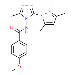 ChemSpider 2D Image | N-[3-(3,5-Dimethyl-1H-pyrazol-1-yl)-5-methyl-4H-1,2,4-triazol-4-yl]-4-methoxybenzamide | C16H18N6O2