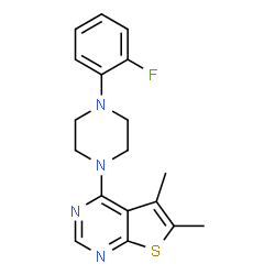 ChemSpider 2D Image | 4-[4-(2-Fluorophenyl)-1-piperazinyl]-5,6-dimethylthieno[2,3-d]pyrimidine | C18H19FN4S