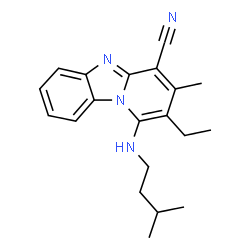 ChemSpider 2D Image | 2-Ethyl-3-methyl-1-[(3-methylbutyl)amino]pyrido[1,2-a]benzimidazole-4-carbonitrile | C20H24N4