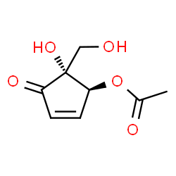 ChemSpider 2D Image | (1S,5R)-5-Hydroxy-5-(hydroxymethyl)-4-oxo-2-cyclopenten-1-yl acetate | C8H10O5