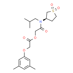 ChemSpider 2D Image | 2-{[(3R)-1,1-Dioxidotetrahydro-3-thiophenyl](isobutyl)amino}-2-oxoethyl (3,5-dimethylphenoxy)acetate | C20H29NO6S