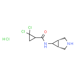 ChemSpider 2D Image | N-[(1R,5S)-3-Azabicyclo[3.1.0]hex-6-yl]-2,2-dichlorocyclopropanecarboxamide hydrochloride (1:1) | C9H13Cl3N2O