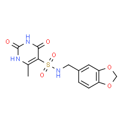 ChemSpider 2D Image | N-(1,3-Benzodioxol-5-ylmethyl)-6-methyl-2,4-dioxo-1,2,3,4-tetrahydro-5-pyrimidinesulfonamide | C13H13N3O6S