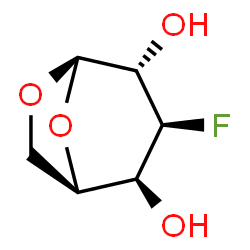 ChemSpider 2D Image | (1R,2S,3S,4S,5R)-3-Fluoro-6,8-dioxabicyclo[3.2.1]octane-2,4-diol (non-preferred name) | C6H9FO4