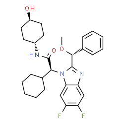ChemSpider 2D Image | (2S)-2-Cyclohexyl-2-{5,6-difluoro-2-[(R)-methoxy(phenyl)methyl]-1H-benzimidazol-1-yl}-N-(trans-4-hydroxycyclohexyl)acetamide | C29H35F2N3O3