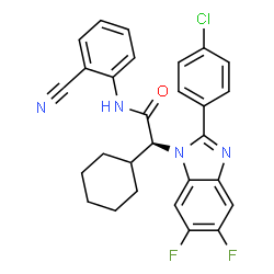 ChemSpider 2D Image | (2S)-2-[2-(4-Chlorophenyl)-5,6-difluoro-1H-benzimidazol-1-yl]-N-(2-cyanophenyl)-2-cyclohexylacetamide | C28H23ClF2N4O