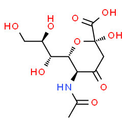 ChemSpider 2D Image | (6R)-5-Acetamido-3,5-dideoxy-6-[(1R,2R)-1,2,3-trihydroxypropyl]-beta-L-glycero-hexo-2,4-diulo-2,6-pyranosonic acid | C11H17NO9