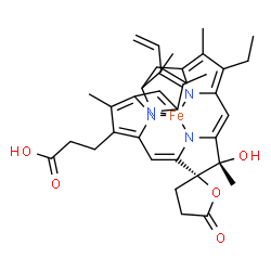 ChemSpider 2D Image | {3-[(2R,5'S)-9'-Ethyl-5'-hydroxy-5',10',15',19'-tetramethyl-5-oxo-14'-vinyl-4,5-dihydro-3H-spiro[furan-2,4'-[21,22,23,24]tetraazapentacyclo[16.2.1.1~3,6~.1~8,11~.1~13,16~]tetracosa[1(20),2,6,8,10,12,1
4,16,18]nonaen]-20'-yl-kappa~4~N~21'~,N~22'~,N~23'~,N~24'~]propanoato(4-)}iron | C34H34FeN4O5
