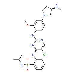 ChemSpider 2D Image | 2-{[5-Chloro-2-({2-methoxy-4-[(3R)-3-(methylamino)-1-pyrrolidinyl]phenyl}amino)-4-pyrimidinyl]amino}-N-isopropylbenzenesulfonamide | C25H32ClN7O3S