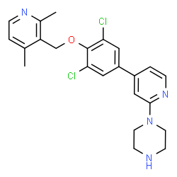 ChemSpider 2D Image | 1-(4-{3,5-Dichloro-4-[(2,4-dimethyl-3-pyridinyl)methoxy]phenyl}-2-pyridinyl)piperazine | C23H24Cl2N4O