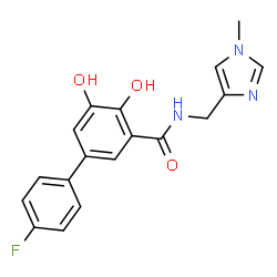 ChemSpider 2D Image | 4'-Fluoro-4,5-dihydroxy-N-[(1-methyl-1H-imidazol-4-yl)methyl]-3-biphenylcarboxamide | C18H16FN3O3