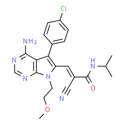 ChemSpider 2D Image | (2E)-3-[4-Amino-5-(4-chlorophenyl)-7-(2-methoxyethyl)-7H-pyrrolo[2,3-d]pyrimidin-6-yl]-2-cyano-N-isopropylacrylamide | C22H23ClN6O2