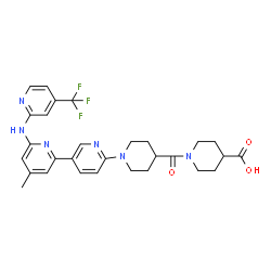 ChemSpider 2D Image | 1-{[1-(4-Methyl-6-{[4-(trifluoromethyl)-2-pyridinyl]amino}-2,3'-bipyridin-6'-yl)-4-piperidinyl]carbonyl}-4-piperidinecarboxylic acid | C29H31F3N6O3