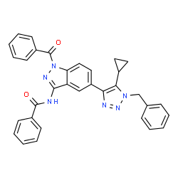 ChemSpider 2D Image | N-[1-Benzoyl-5-(1-benzyl-5-cyclopropyl-1H-1,2,3-triazol-4-yl)-1H-indazol-3-yl]benzamide | C33H26N6O2