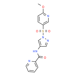 ChemSpider 2D Image | N-{1-[(6-Methoxy-3-pyridinyl)sulfonyl]-1H-pyrazol-4-yl}-2-pyridinecarboxamide | C15H13N5O4S