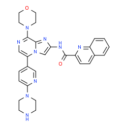 ChemSpider 2D Image | N-{8-(4-Morpholinyl)-5-[6-(1-piperazinyl)-3-pyridinyl]imidazo[1,2-a]pyrazin-2-yl}-2-quinolinecarboxamide | C29H29N9O2