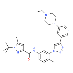 ChemSpider 2D Image | N-(3-{4-[5-(4-Ethyl-1-piperazinyl)-3-pyridinyl]-1H-1,2,3-triazol-1-yl}-4-methylphenyl)-5-methyl-1-(2-methyl-2-propanyl)-1H-pyrazole-3-carboxamide | C29H37N9O