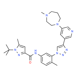 ChemSpider 2D Image | 5-Methyl-N-(4-methyl-3-{4-[5-(4-methyl-1,4-diazepan-1-yl)-3-pyridinyl]-1H-1,2,3-triazol-1-yl}phenyl)-1-(2-methyl-2-propanyl)-1H-pyrazole-3-carboxamide | C29H37N9O