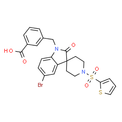 ChemSpider 2D Image | 3-{[5-Bromo-2-oxo-1'-(2-thienylsulfonyl)spiro[indole-3,4'-piperidin]-1(2H)-yl]methyl}benzoic acid | C24H21BrN2O5S2