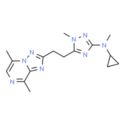 ChemSpider 2D Image | N-Cyclopropyl-5-[2-(5,8-dimethyl[1,2,4]triazolo[1,5-a]pyrazin-2-yl)ethyl]-N,1-dimethyl-1H-1,2,4-triazol-3-amine | C16H22N8