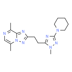ChemSpider 2D Image | 5,8-Dimethyl-2-{2-[1-methyl-3-(1-piperidinyl)-1H-1,2,4-triazol-5-yl]ethyl}[1,2,4]triazolo[1,5-a]pyrazine | C17H24N8