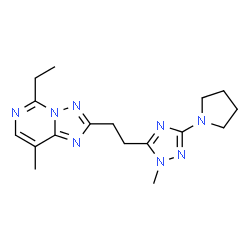 ChemSpider 2D Image | 5-Ethyl-8-methyl-2-{2-[1-methyl-3-(1-pyrrolidinyl)-1H-1,2,4-triazol-5-yl]ethyl}[1,2,4]triazolo[1,5-c]pyrimidine | C17H24N8