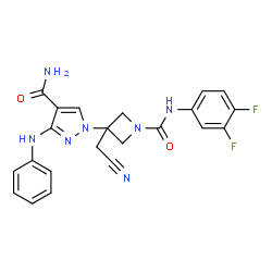ChemSpider 2D Image | 3-Anilino-1-{3-(cyanomethyl)-1-[(3,4-difluorophenyl)carbamoyl]-3-azetidinyl}-1H-pyrazole-4-carboxamide | C22H19F2N7O2