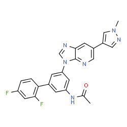 ChemSpider 2D Image | N-{2',4'-Difluoro-5-[6-(1-methyl-1H-pyrazol-4-yl)-3H-imidazo[4,5-b]pyridin-3-yl]-3-biphenylyl}acetamide | C24H18F2N6O