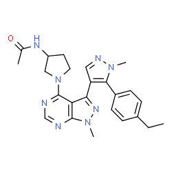 ChemSpider 2D Image | N-(1-{3-[5-(4-Ethylphenyl)-1-methyl-1H-pyrazol-4-yl]-1-methyl-1H-pyrazolo[3,4-d]pyrimidin-4-yl}-3-pyrrolidinyl)acetamide | C24H28N8O