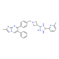 ChemSpider 2D Image | 2-Methyl-7-[4-({3-[5-(6-methyl-2-pyridinyl)-1,2,4-triazolidin-3-yl]-1-azetidinyl}methyl)phenyl]-6-phenylimidazo[1,2-a]pyrimidine | C31H32N8
